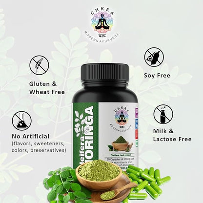 Organic Moringa Capsules | 120 Capsules | Non-GMO and Gluten Free Supplement | Complete Green Superfood | 100% Pure Leaf Powder | Energy, Metabolism and Immune Support