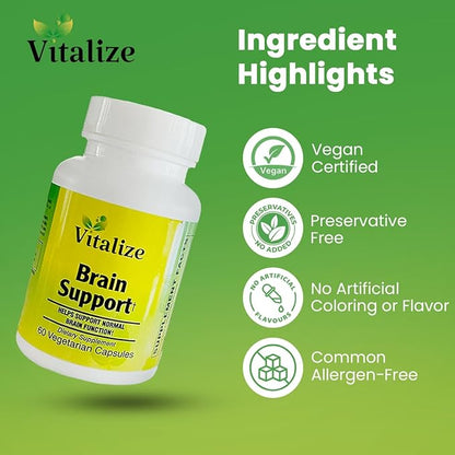 Brain Support | Brain Supplements for Memory and Focus | Helps Support Normal Brain & Cognitive Function | Contain Phosphatidylserine | Vegetarian Capsules | 60 Veggie Capsules per Bottle