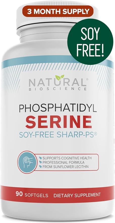 Soy Free Phosphatidylserine 100mg - Phosphatidylserine Supplement from Sunflower Lecithin, Patented Sharp PS100, Brain Health, Memory Aid, Cortisol Control, Mental Sharpness, Non GMO, 90 Softgels