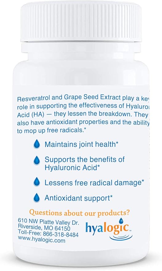 Hyalogic Resveratrol 30 Capsules – Joint Supplement with Grape Seed Extract - 30 Day Supply