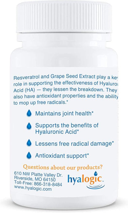 Hyalogic Resveratrol 30 Capsules – Joint Supplement with Grape Seed Extract - 30 Day Supply