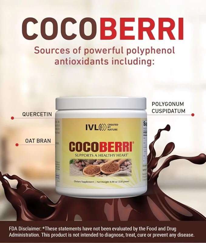 CocoBerri - Mixed of Alkalized Cocoa Powder and Resveratrol-Rich Berries - Supports a Healthy Heart, Reduce Oxidative Stress, Antioxidants (30 Servings)