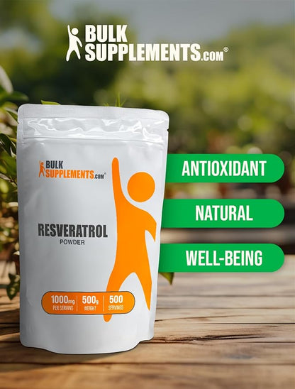 BulkSupplements.com Resveratrol Powder - Resveratrol Supplement, Polygonum Cuspidatum, Resveratrol 1000mg - Antioxidant & Gluten Free, 1000mg per Serving, 500g (1.1 lbs) (Pack of 1)