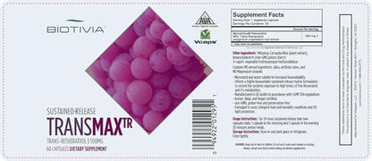 Transmax Time Release. 500mg of Trans-resveratrol + Polydatin for More Bio-Availability. High Potency. 100% Vegetarian. Premium Resveratrol Product. Physician's Choice. 60 Tablets.