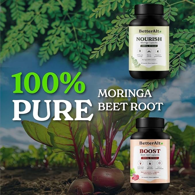 Beetroot Capsules & Moringa Capsules Bundle (240 Capsules)| Rich in Antioxidant & Vitamins| Non GMO & Vegan