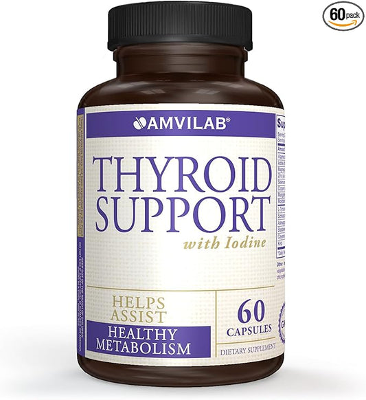 Thyroid Support with Iodine, Vitamin B12 and 12 Other Essential Ingredients–Healthy Thyroid, Happy Life. Revitalize Metabolism, Energy & Cognitive Health. 60 Capsules