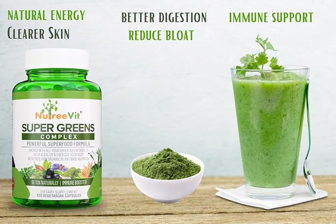 SuperGreens - Spirulina, Chlorella, Wheatgrass + More - Energy & Immune Booster