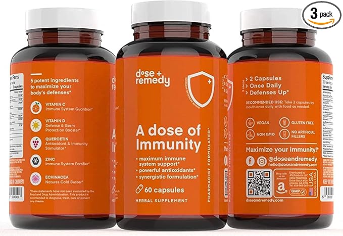 A Dose of Immunity Quercetin with Vitamin C and Zinc, Vitamin D, 500mg Quercetin Bromelain with Echinacea & B Vitamins, Lung Immune Support Supplement 7 in 1 Immune Defense Immunity Booster 180 Count