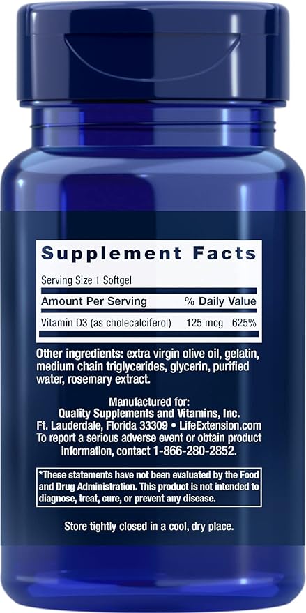 Life Extension Vitamins & Supplements - Vitamin D3, 5000 IU, 120 Softgels (2 Pack of 60 Softgels each)