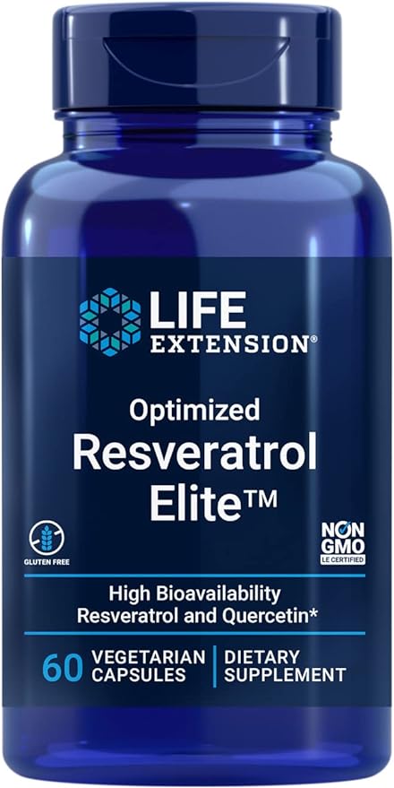 Life Extension Optimized Resveratrol Elite - Highly Bioavailable Trans Resveratrol Supplement - From Grape & Japanese Knotweed - For Brain Health - Gluten-Free, Non-GMO - 60 Vegetarian Capsules