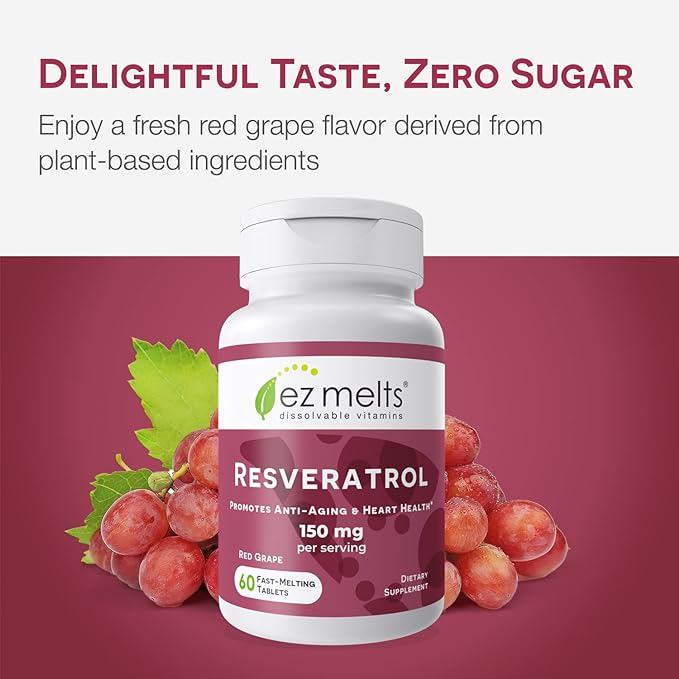 EZ Melts Dissolvable Resveratrol Supplement 150 mg, Sugar-Free, 1-Month Supply