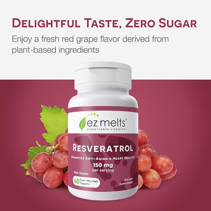 EZ Melts Dissolvable Resveratrol Supplement 150 mg, Sugar-Free, 1-Month Supply