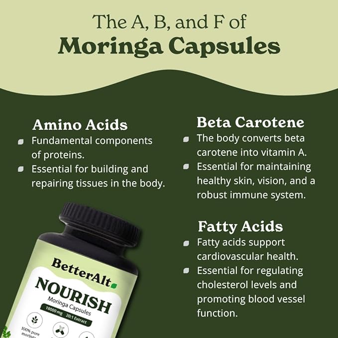 Moringa Capsules, 120| Rich in Calcium |100% Pure Moringa Leaf Powder Supplements | Vitamin C Powerhouse & Green Superfood| Gluten Free Moringa Powder Supplements