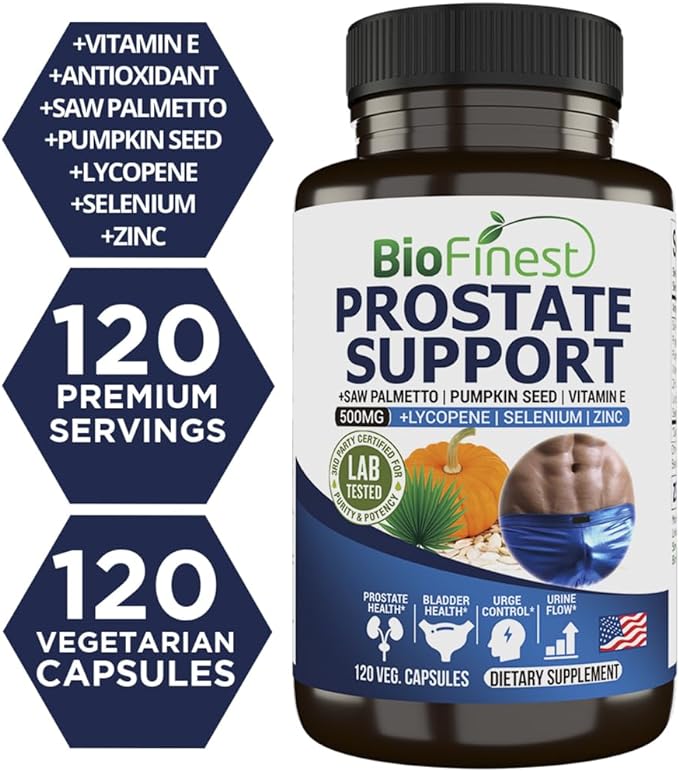 Prostate Support for Men - Saw Palmetto Lycopene Pumpkin Seed Pygeum Zinc Selenium - Healthy Urine Flow Bladder Prostate Vitamin Supplement - Made in USA (120 Veg. Capsule)