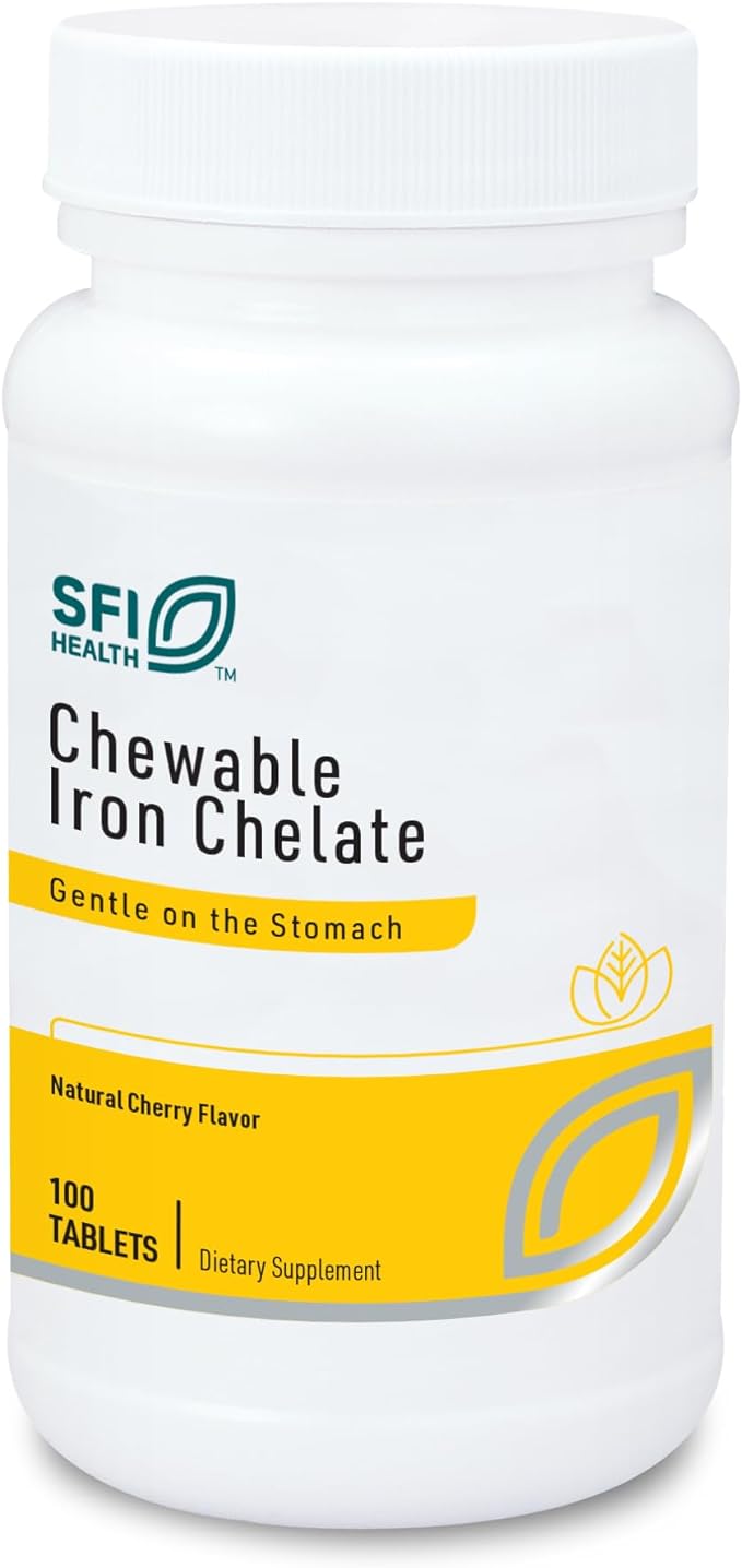 Klaire Labs Chewable Iron Chelate - 30 Milligrams Elemental Iron, Easy on The Stomach & Hypoallergenic, Natural Cherry Flavor (100 Tablets)