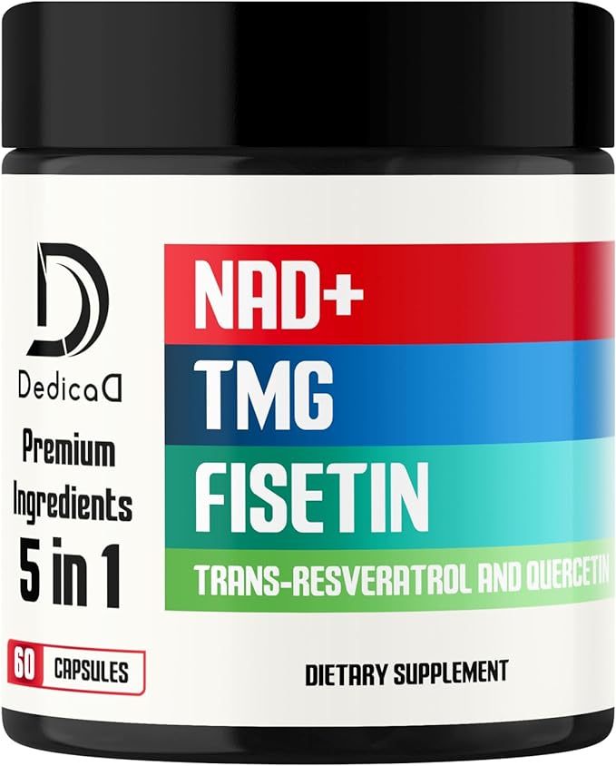 NAD+ Supplement 500mg - Pure NAD Supplement - Combined to Fisetin, TMG, Resveratrol and Quercetin - Energy and DNA Repair, Aging Defense, Brain Function - 60 Capsules