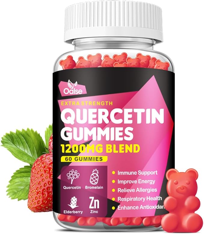 Quercetin Gummies 1200mg - Quercetin with Vitamin C and Zinc, Bromelain, Elderberry, Vitamin D3 - Quercetin Supplements for Kids and Adults Immunity & Allergy Support