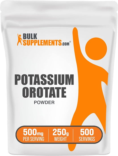 BulkSupplements.com Potassium Orotate Powder - Potassium Supplement, Potassium Orotate 500mg, Potassium Powder - Gluten Free, 500mg (95mg Potassium) per Serving, 250g (8.8 oz) (Pack of 1)