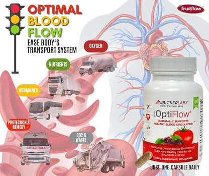 OptiFlow Blood Circulation Vitamins, Naturally Supports Healthy Blood Flow, Contains FruitFlow and resVida Trans resveratrol. Blood Optimizer Supplement, 30 Capsules