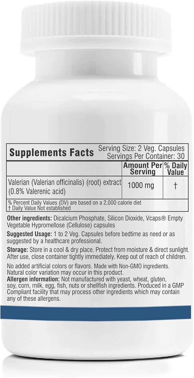 Trexgenics Valerian Root 500 mg 0.8% Valerenic Acid Stress, Calmness & Relaxation Support (60 Vegan Capsules) (Pack of 1)