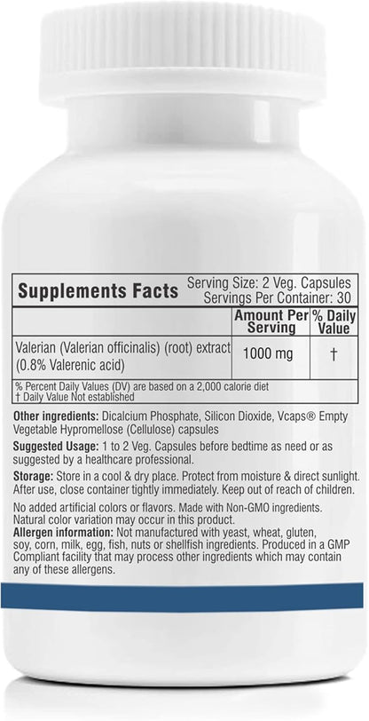 Trexgenics Valerian Root 500 mg 0.8% Valerenic Acid Stress, Calmness & Relaxation Support (60 Vegan Capsules) (Pack of 1)