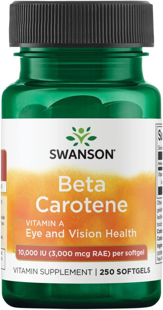 Swanson Beta-Carotene - Vitamin A Supplement Promoting Immune Health, Eye & Skin Health - Natural Wellness Formula - (250 Softgels, 3000mcg Each)