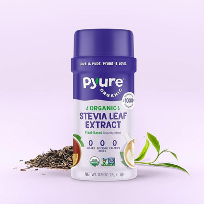 Pyure Organic Stevia Powder Extract | 100% Stevia No Fillers, Stevia Concentrate 300x Sweeter than Sugar | No Additives, Pure Stevia Extract Sugar Substitute, Micro-Spoon Included | 1,000 Servings