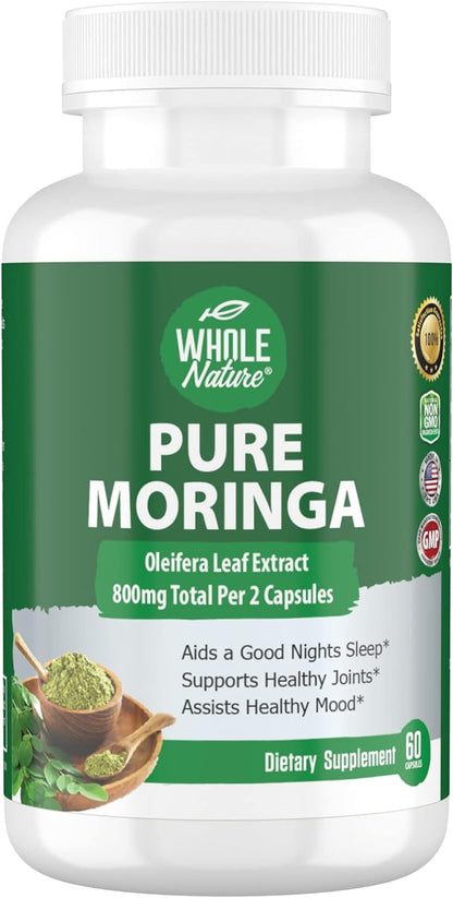 Moringa Capsules, 800mg Organic Moringa Oleifera Leaves Powder Superfood Greens Pure Moringa Pills is A Vegan, Non-GMO Energy Increase and Keep Healthy Supplement