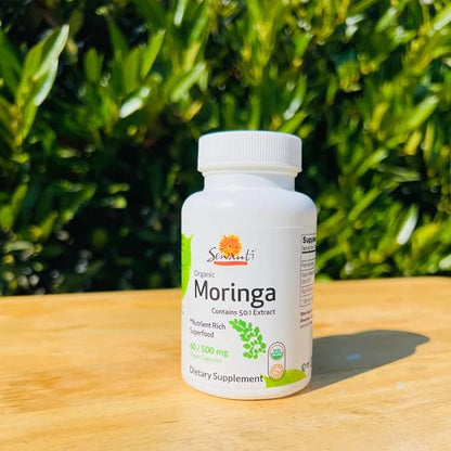 Sewanti Organic Moringa Capsules High Potency - Immune System and Energy Booster - Natural Superfood for Vitality and Detoxification Support 60 Capsules 500mg