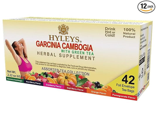 HYLEYS Tea Garcinia Cambogia Green Tea with Assorted Flavors - 42 Tea Bags (12 Pack - 504 Tea Bags Total)