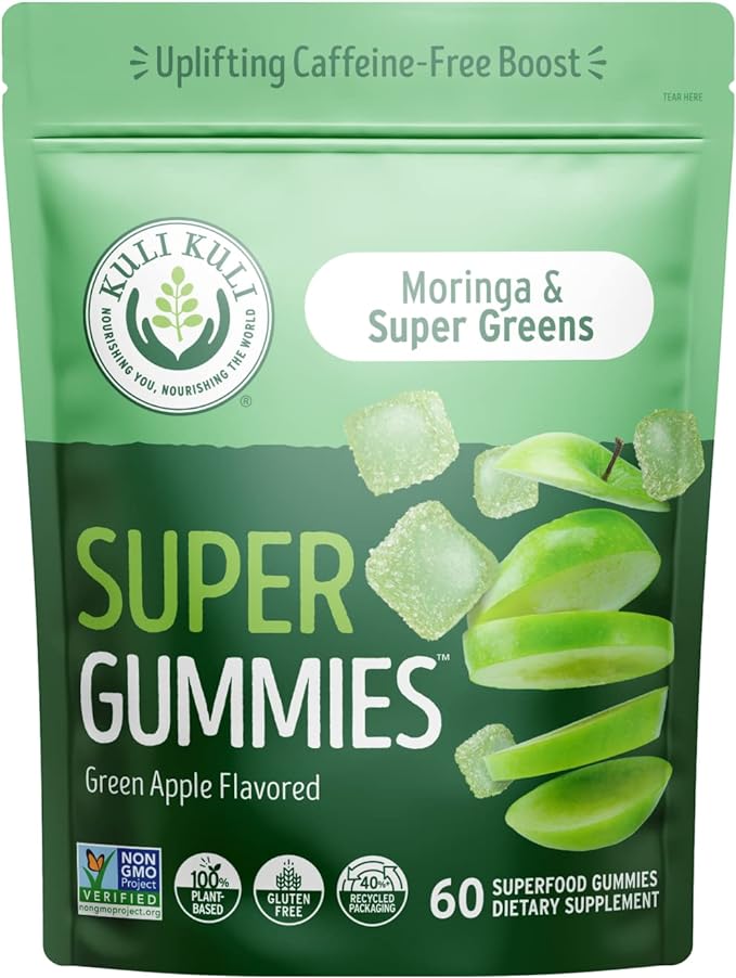 Kuli Kuli Super Energy Gummies - Energy Supplements with Moringa, Caffeine-Free Natural Energy Booster - 60 Non-GMO, Gluten-Free Moringa Gummies