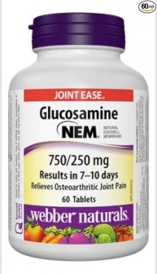 Webber Naturals Triple Strength Glucosamine with NEM® Natural Eggshell Membrane, 750/250 mg, 60 Tablets