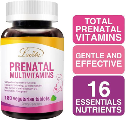 Prenatal Multivitamins - Folic Acid, Calcium, Iron, Vitamins A/B/C/D/E/K - 180 Vegan Tablets