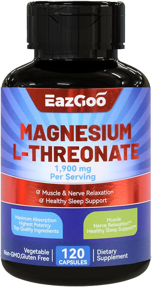 Magnesium L-Threonate Supplement, Mineral Magnesium Supplement, Magnesium L-Threonate 1900mg, 120 Capsules