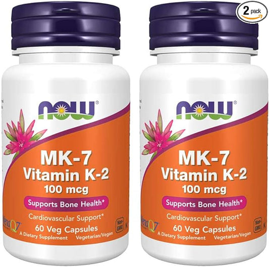 Now Foods Vitamin K-2 (MK7) Veg Capsules, 100 mcg, 60 Count, Pack of 2