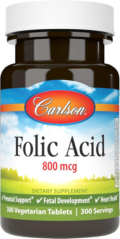 Carlson - Folic Acid, 800 mcg, Provides Important Prenatal Support, 300 tablets