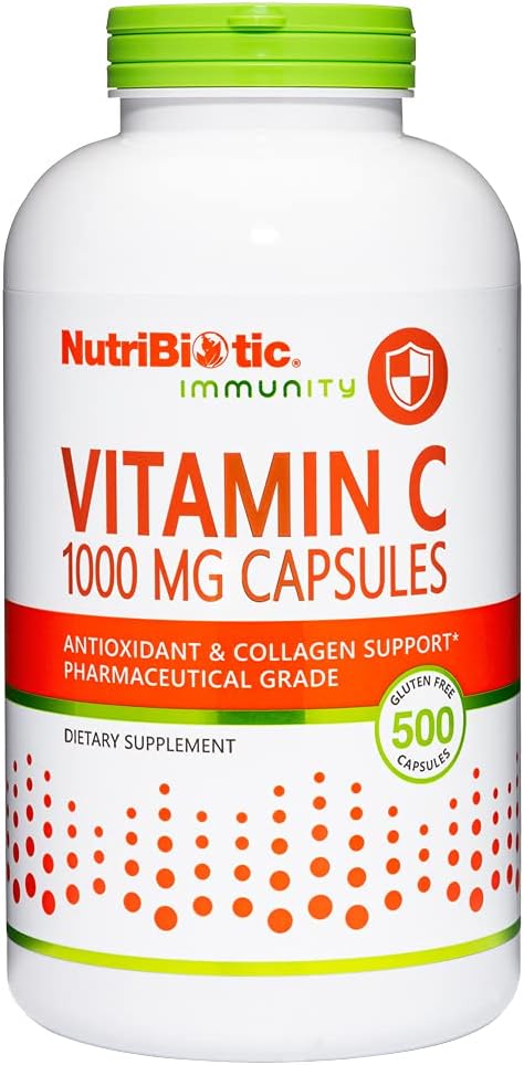 NutriBiotic - Vitamin C 1000 Mg Capsules, 500 Count | Essential Immune, Antioxidant & Collagen Support Supplement | Pharmaceutical Grade L-Ascorbic Acid, 1000 Mg Per Serving | Gluten & GMO Free