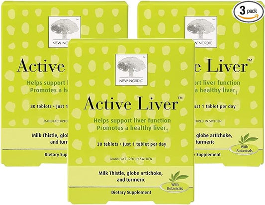 NEW NORDIC Active Liver | Daily Liver Supplement | Milk Thistle, Artichoke & Turmeric | for Men and Women | 30 Count (Pack of 3)