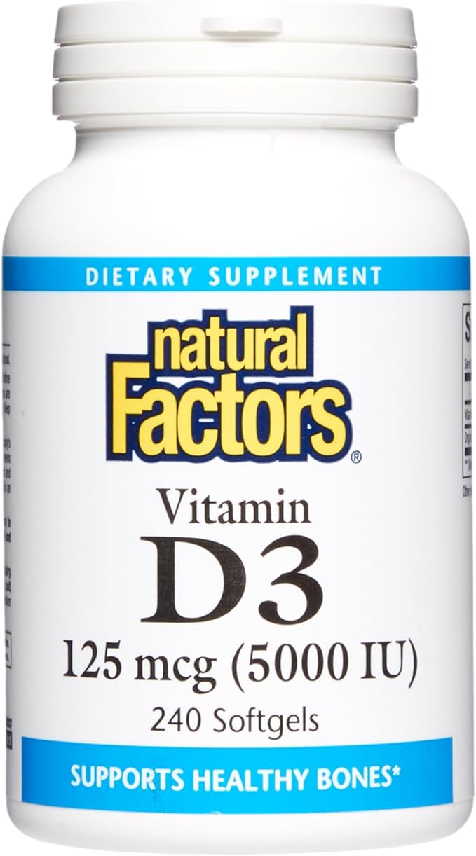 Natural Factors, Vitamin D3, 5,000 IU, Supports Joint, Bone & Immune Health, 240 Count (Pack of 1)