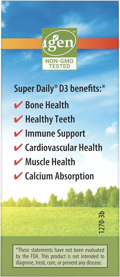 Carlson - Super Daily D3, Vitamin D Drops, 1,000 IU (25 mcg) per Drop, 1-Year Supply, Vitamin D3 Liquid, Heart & Immune Health, Vegetarian, Liquid Vitamin D3 Drops, Unflavored, 365 Drops