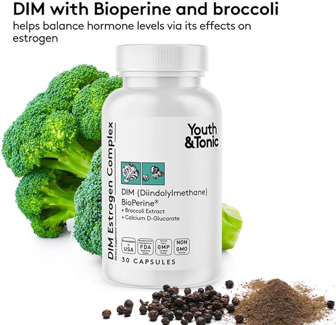 Youth & Tonic Menopause & PMS Support for Women Through Balanced Estrogen Metabolism – 90 Pills with DIM Black Cohosh Red Clover Dong Quai Soy Isoflavones