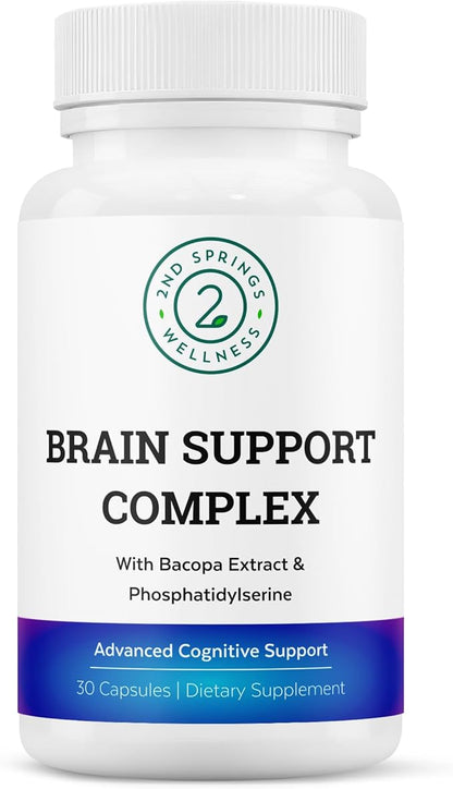 Brain Support Complex - Advanced Cognitive Support Supplement with Ginkgo Biloba, Bacopa Monnieri, Phosphatidylserine, Huperzine-A, St. John's Wort - 30 Ct