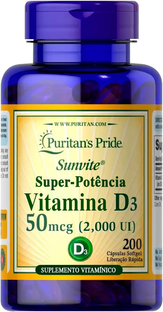 Puritan's Pride Vitamin D3 50mcg (2,000 IU) Bolsters Immune Health for Support of Immune Health and Healthy Bones and Teeth 200 Softgels