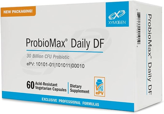 XYMOGEN ProbioMax Daily DF - 30 Billion CFU Probiotic Supplement - Dairy Free Probiotics for Digestive Health - Lactobacillus acidophilus + Bifidobacterium longum (60 Acid Resistant Capsules)