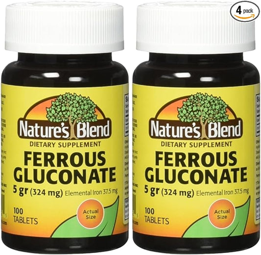 Nature`s Blend Ferrous Gluconate Tablets 324 mg, 100 Count (Pack of 4)