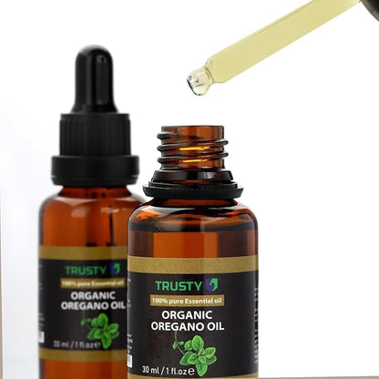 Trusty Organic Oregano Oil 30ml Super Concentrated USDA Organic Oil of Oregano Drops for Immune Support and Digestive Health - Vegan Non GMO 100% Pure Oregano Oil Drops for Kids and Adults