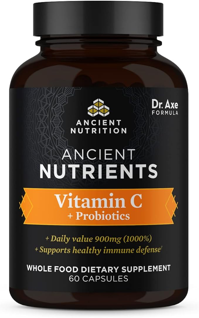 Ancient Nutrition Probiotics and Vitamin C Supplement, Supports Healthy Immune System and Gut Health, Made without GMOs, Superfoods Supplement, Paleo and Keto Friendly, 30 Servings