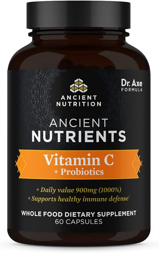 Ancient Nutrition Probiotics and Vitamin C Supplement, Supports Healthy Immune System and Gut Health, Made without GMOs, Superfoods Supplement, Paleo and Keto Friendly, 30 Servings