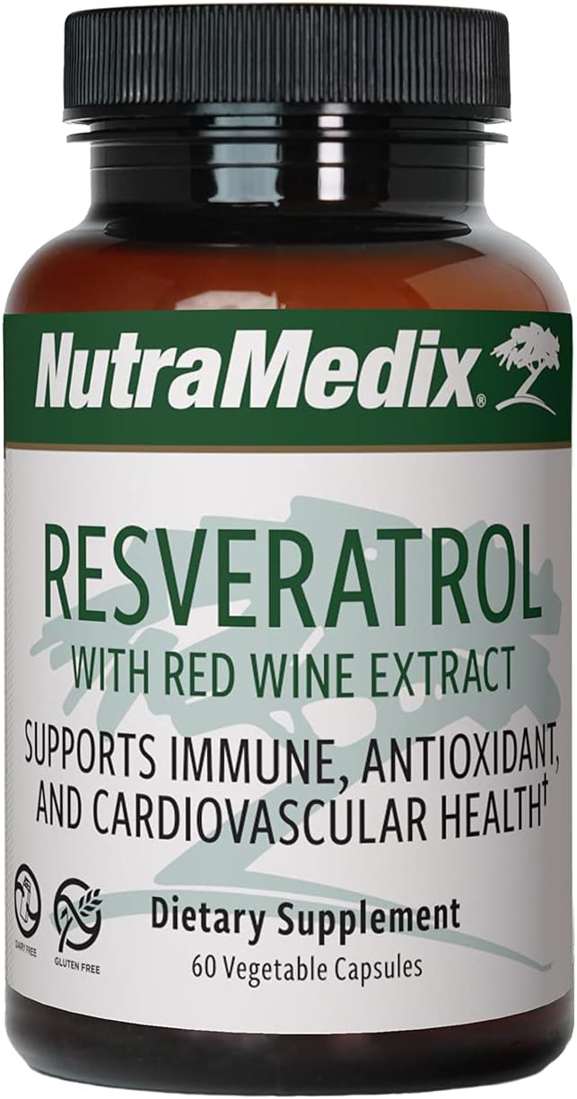 NutraMedix Resveratrol Capsules - Bioavailable Antioxidants Supplement from Red Wine Extract + Grape Skins - 200mg Japanese Knotweed for Immune & Cardiovascular Support (60 Capsules)