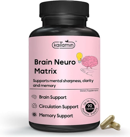 Nootropic Vitamin Brain Matrix- Ginkgo Biloba, Huperzine A, Bacopa Monnieri, L-Carnitine, Phosphatidylserine - Memory, Focus & Aging Support - 90 Tablets 3 Months' Supply. Decaffeinated